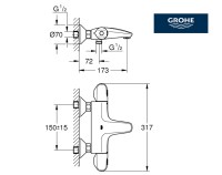 MEDIDAS TERMOSTATICA BAÑO-DUCHA GROHTHERM 1000 GROHE